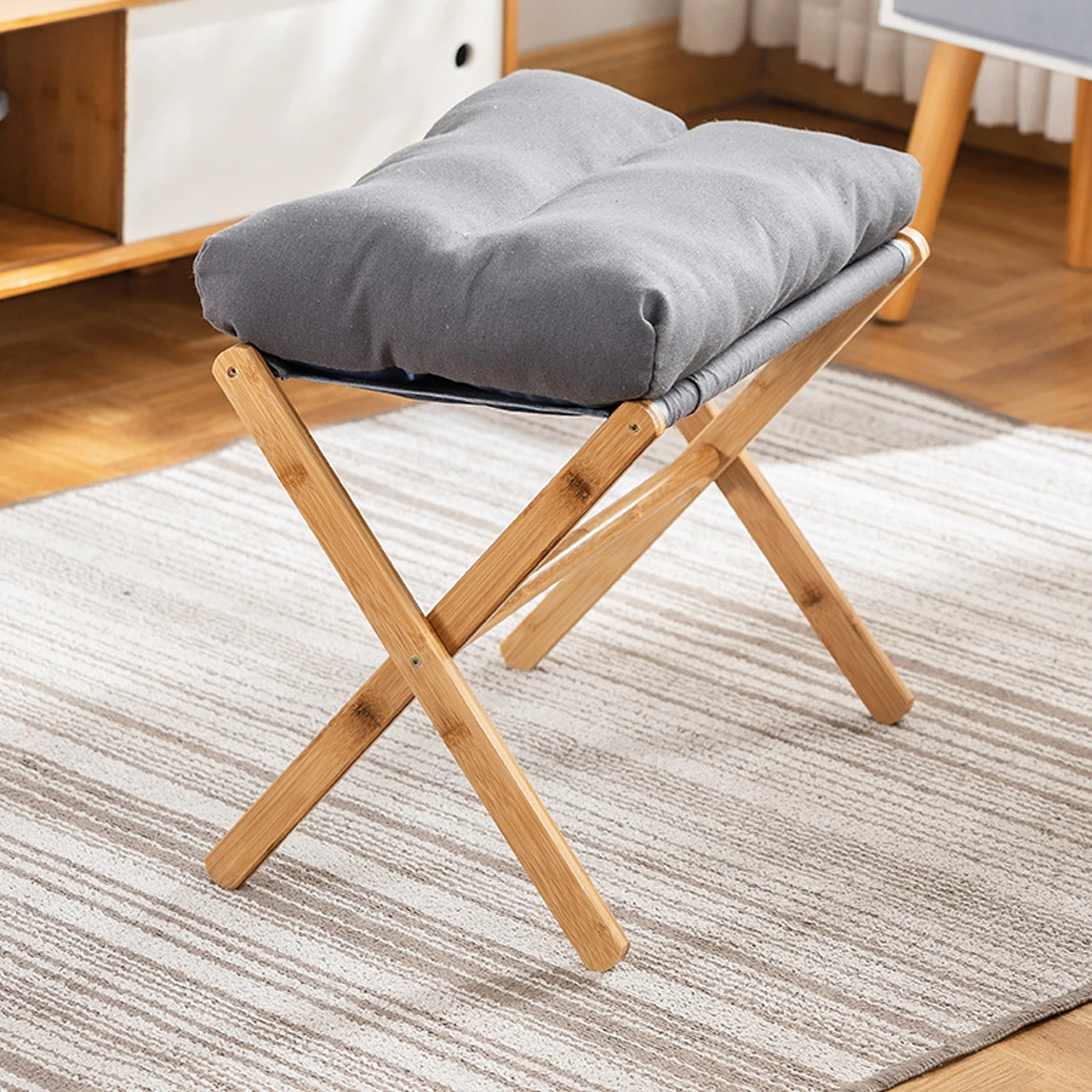 Foldable Sofa Stool Foldable Low Stool Foot Auxiliary Chair Shoe Stool X Legs & Thick Foam for Home Living Room Leisure Chair