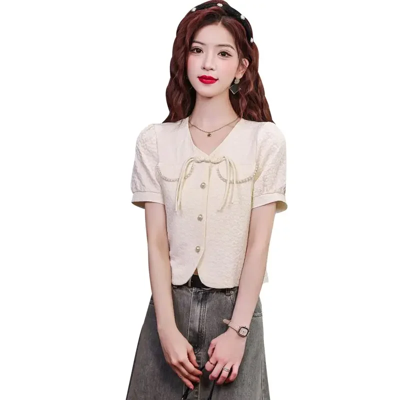 

New Chinese short-sleeved shirt women 2024 new summer national style small shirt fashionable fashionable short paragraph blouse