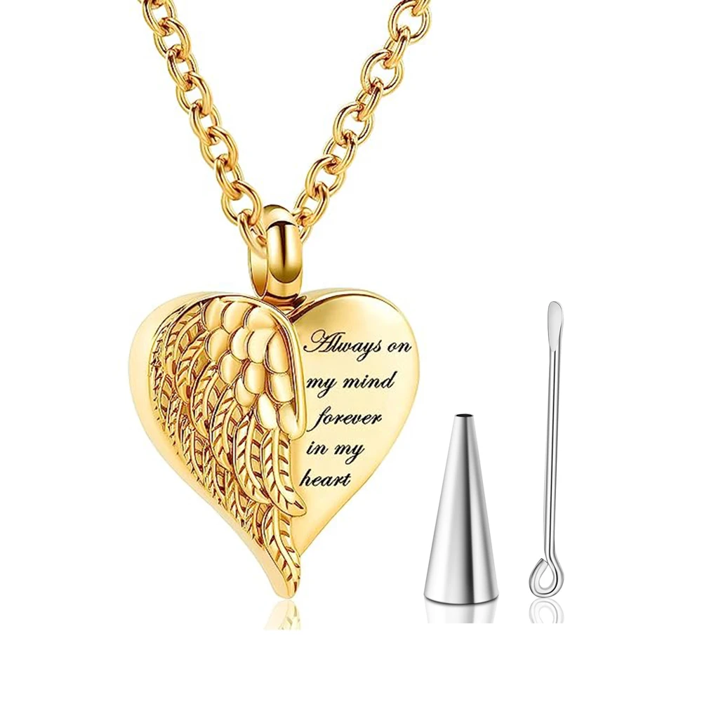 Edelstahl Engel Flügel Herz Urne Medaillon Asche Halter Memorial Urne Schmuck für Mensch/Haustier Asche Feuerbestattung Schmuck Dropshiping