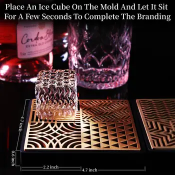 Ice Stamp Tray for Cocktails & Whiskey - Brass Ice Cube Imprinter for Clear Ice Cubes -Ice Press Craft Modern Ice 2