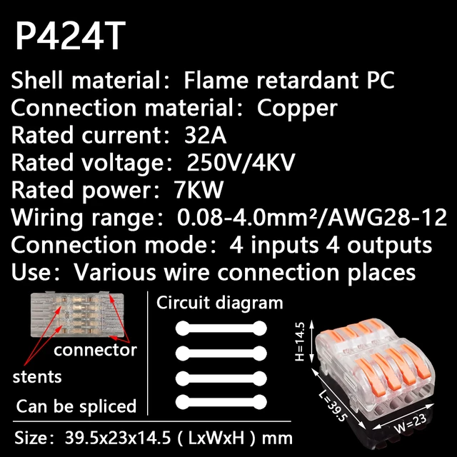 Mini Fast Wire Cable Connectors Universal Compact Conductor Spring Splicing Wiring Connector Push-in Terminal Block P421 F12 P424T