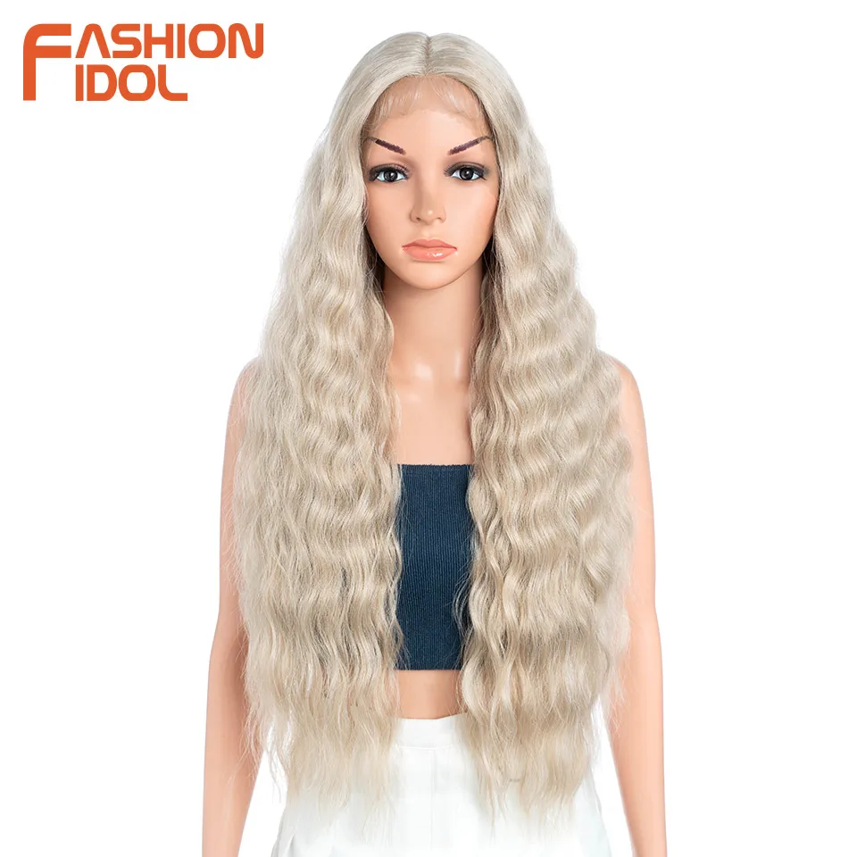30 Inch Lace Front Synthetic Wig Ombre Blonde Water Wave Hair For Women High Temperature Fiber Cosplay synthetic wig