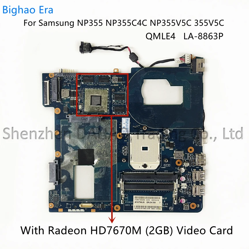 para Samsung 355v5c Np355v4c Np355v5c Laptop Motherboard Qmle4 Ba5903402a Ba59-03568a La8863p com Hd7670m 2gb Placa de Vídeo