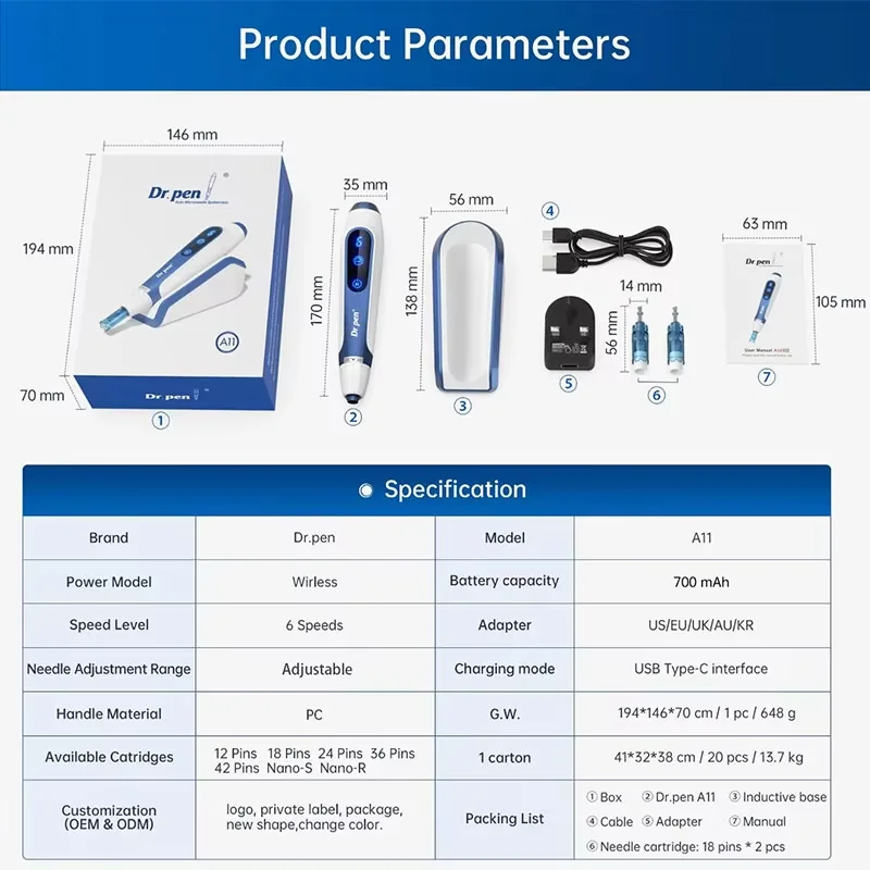 Dr.pen A11 Microneedling Therapy Device Induction Base Derma Pen Microneedle Pen Skin Care Beauty
