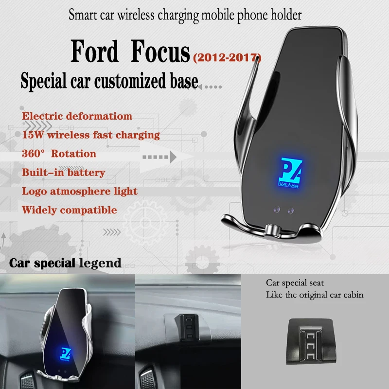For 20122017 Ford Focus Car Phone Holder Wireless Charge 15W Mobile Phones Mount Navigation