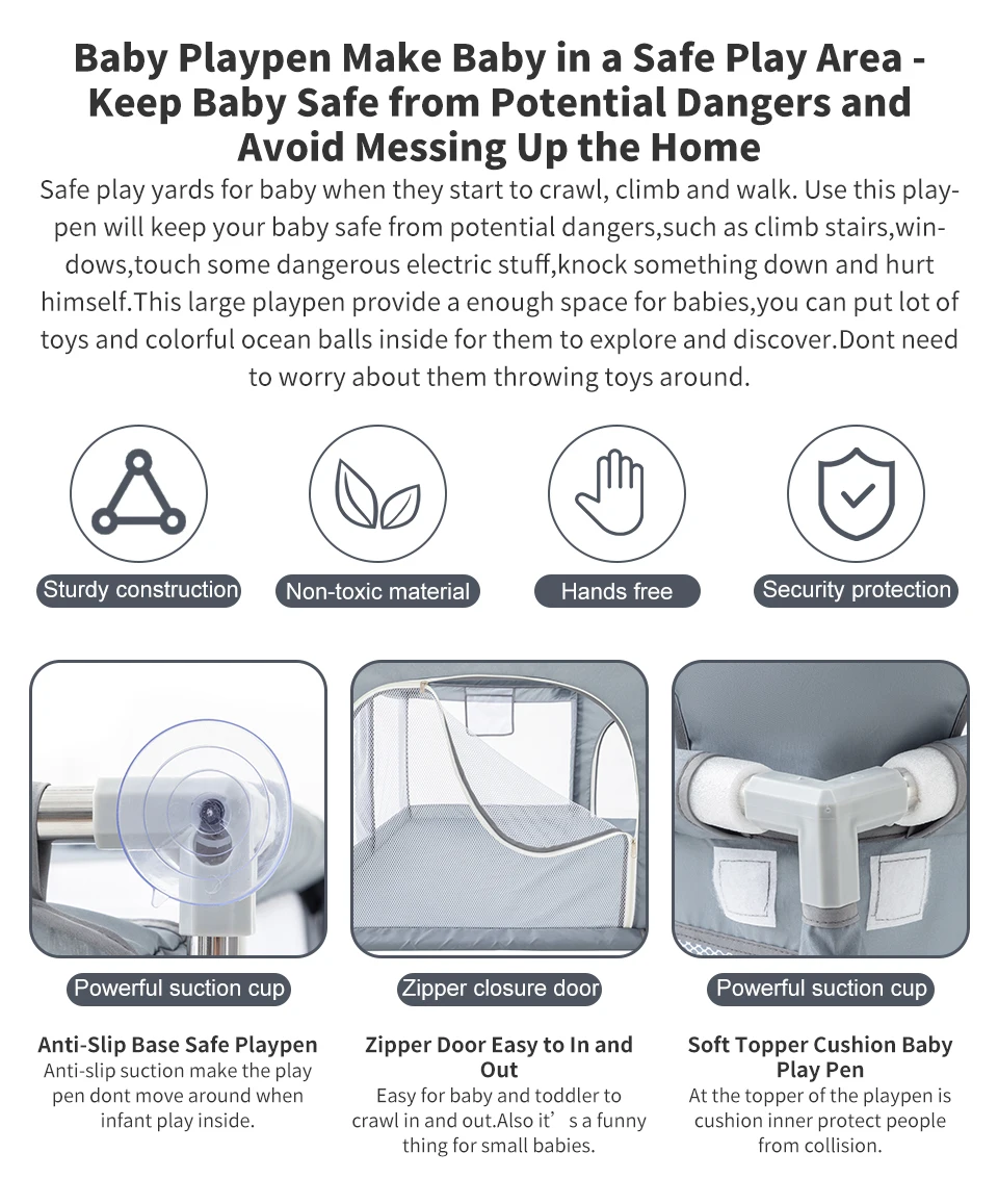 Närbild av lekhagens tyg och stödram