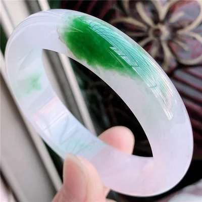 

Natural light green flower Myanmar jade 54mm-62mm bracelet Princess jewelry bracelet the best gift for your girlfriend for your