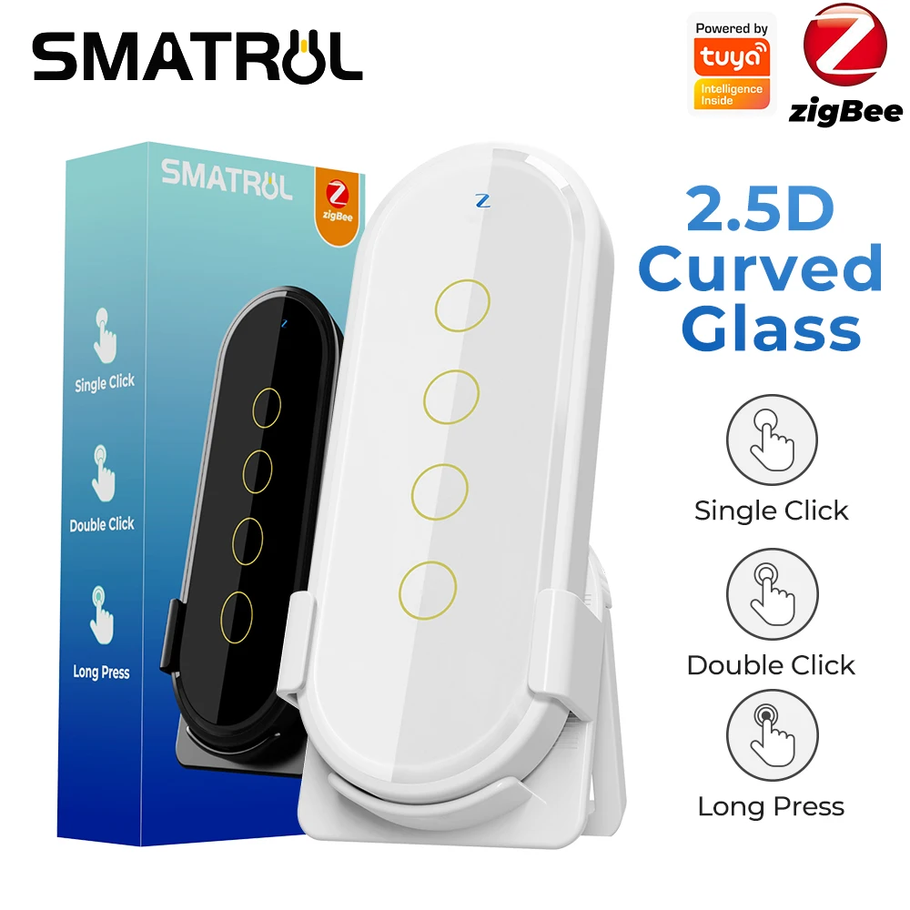 

SMATRUL Tuya ZigBee Wireless Smart Home Scene Switch 4 Gang 12 Scene Touch Light Switch Remote Control Automation Accessories