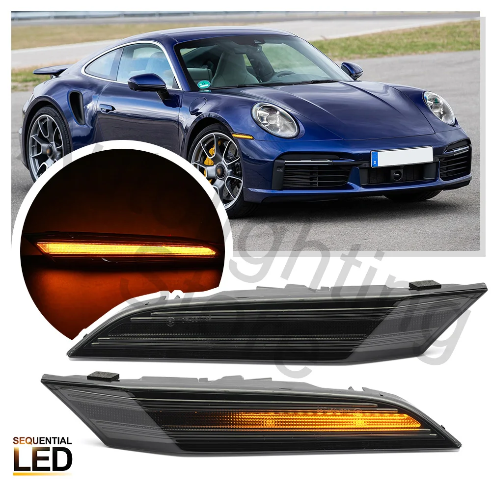 2PCS For 2019+ Porsche 911 992 Front LED Dynamic Side Marker Light Turn
