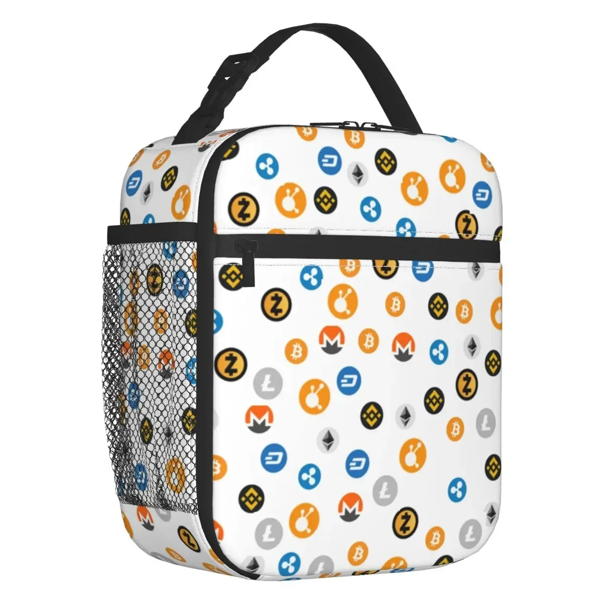 

CryptoCurrency Thermal Insulated Lunch Bag Women Bitcoin Digital Currency Portable Lunch Tote For Outdoor Storage Food Box