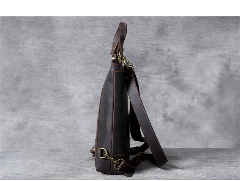 Vintage genuine leather men's backpack designer luxury crazy horse cowhide women's multifunctional laptop bagpack work tote bag