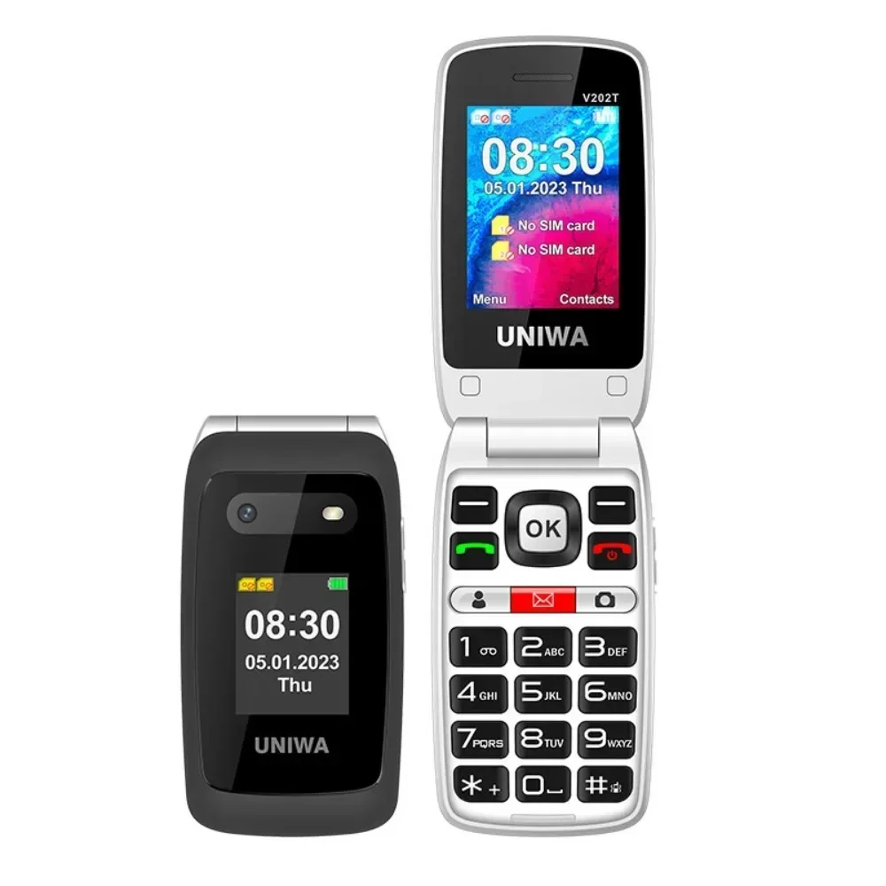 UNIWA V202T Flip Mobile Phones Dual Screen Speed Dial Feature Phone 1450mAh SOS Big Push-Button For Elderly 4G Cheap Cell Phone