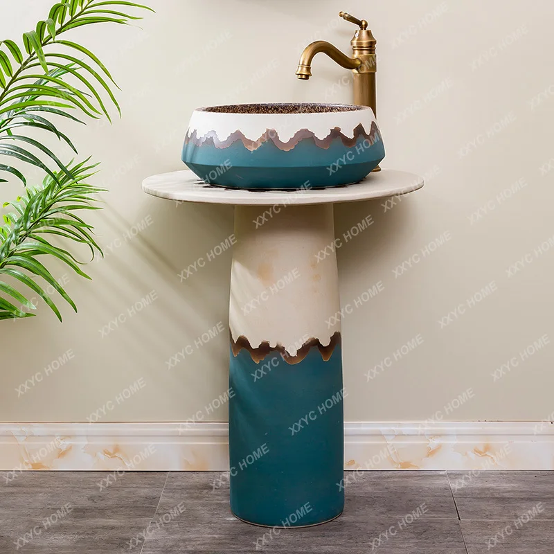 

Ceramic Column Washbasin Balcony Bathroom Pedestal Basin Inter-Platform Basin Floor-Mounted Integrated Sink Household