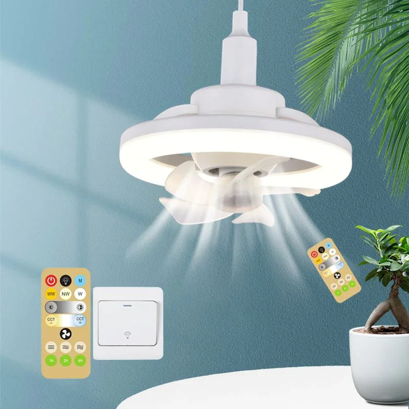 

360-degree Rotation LED Fan Lamp E27 48W Silent 3 Speeds Cooling Electric fan Lamp with Remote Control for Bedroom Living Home