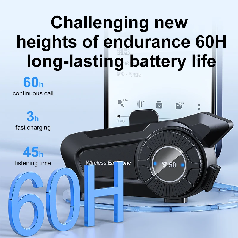 오토바이 헬멧 헤드셋 블루투스 5.3, 핸즈프리 통화 스테레오 무선 이어폰, 1500mAh 헤드폰, 방수 MP3 스피커