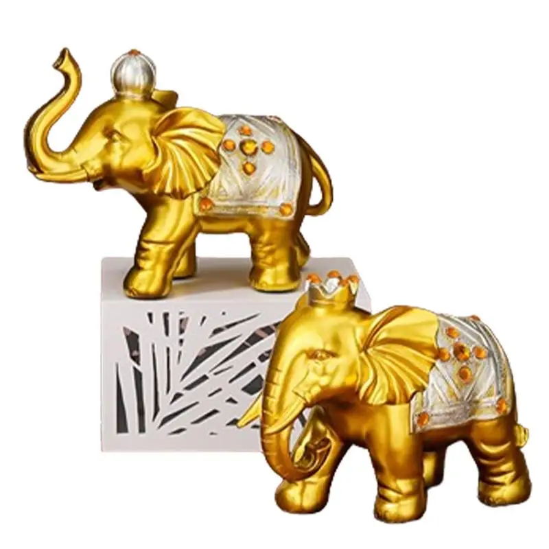 

2 шт., статуи золотого слона из смолы