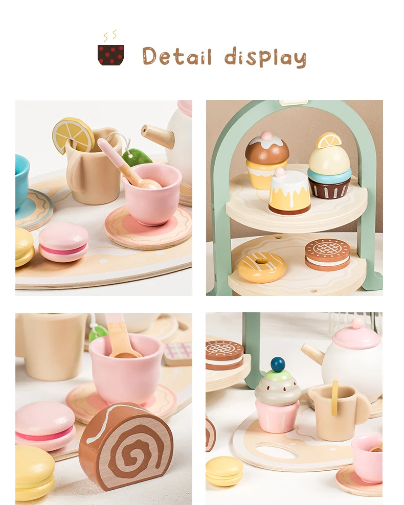 Wooden Afternoon Tea Set Toy Montessori Pretend Play Food Children's Role Play Game House Toy for Girls Boys Kids Gifts