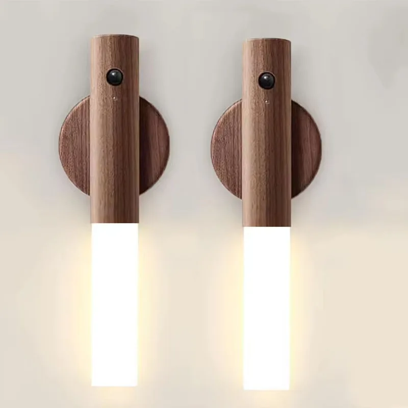 LED Rechargeable Magnetic Night Light Wood Wall Lamp Kitchen Cabinet Light Creative Smart Automatic PIR Motion Sensor wall light led wall lamp motion sensor light magnetic suction lamp cabinet light led light