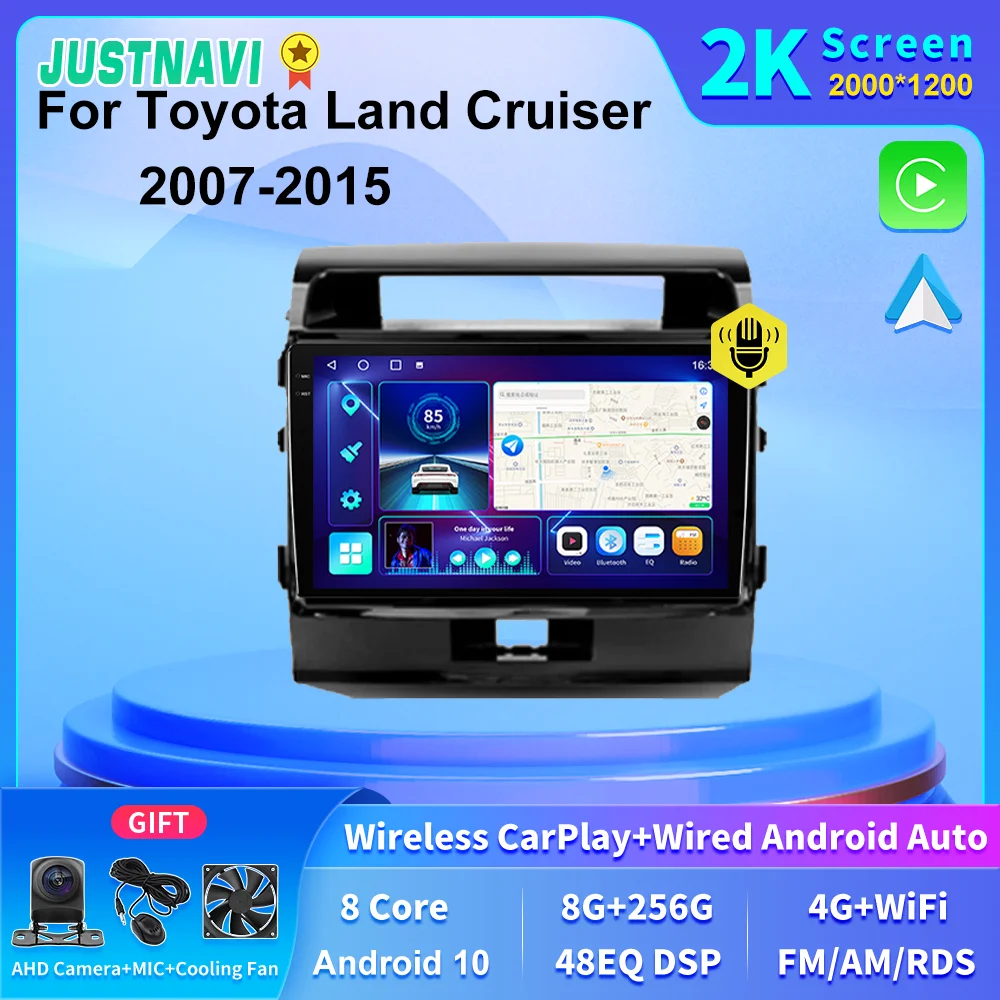 

JUSTNAVI 2K Screen 8+256GB GPS Navigation Car Radio 4G LTE Carplay Head Unit Autoradio For Toyota Land Cruiser 2007-2015 RDS DSP