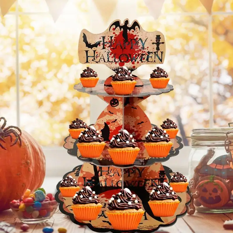 

Halloween Cake Decoration Stand 3-tier Cupcake Cardboard Tower Treat Pastry Cake Food Display Festivals Birthday Decors Supplies