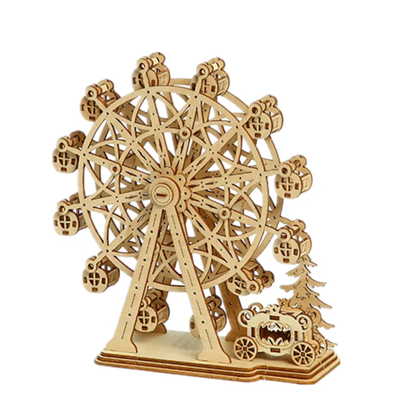 3D Wooden Puzzles Rotatable Ferris Wheel Model Mechanical Kit Decor DIY Assembly Toy for Kid Adults Gift 10cm valorant weapon model game peripherals 2023 championship kunai rotatable dart metal toy sword cosplay kids toy gift for boy