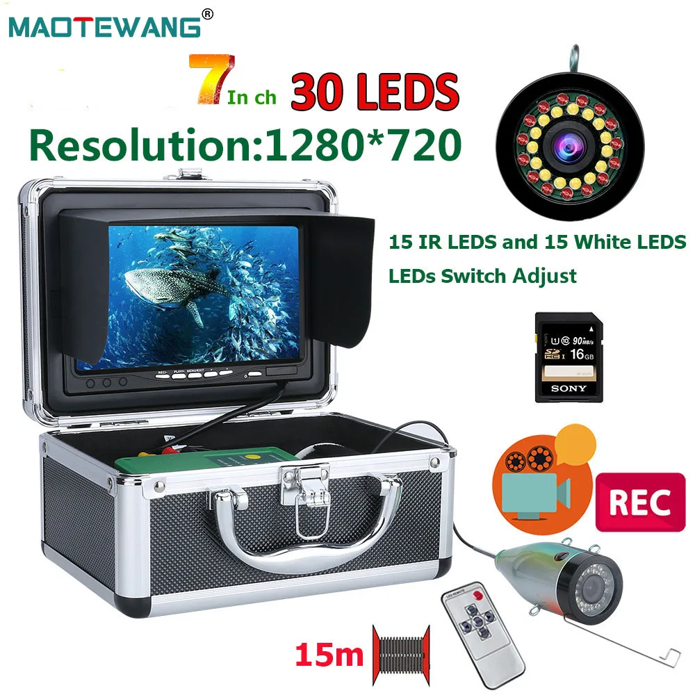 DVR Fish Finder Underwater Fishing Cameras 7"HD Screen 30pcs LED AHD 1080P 16G Card fish finder fishing accessories For Man Gift Winter ICE Fishing