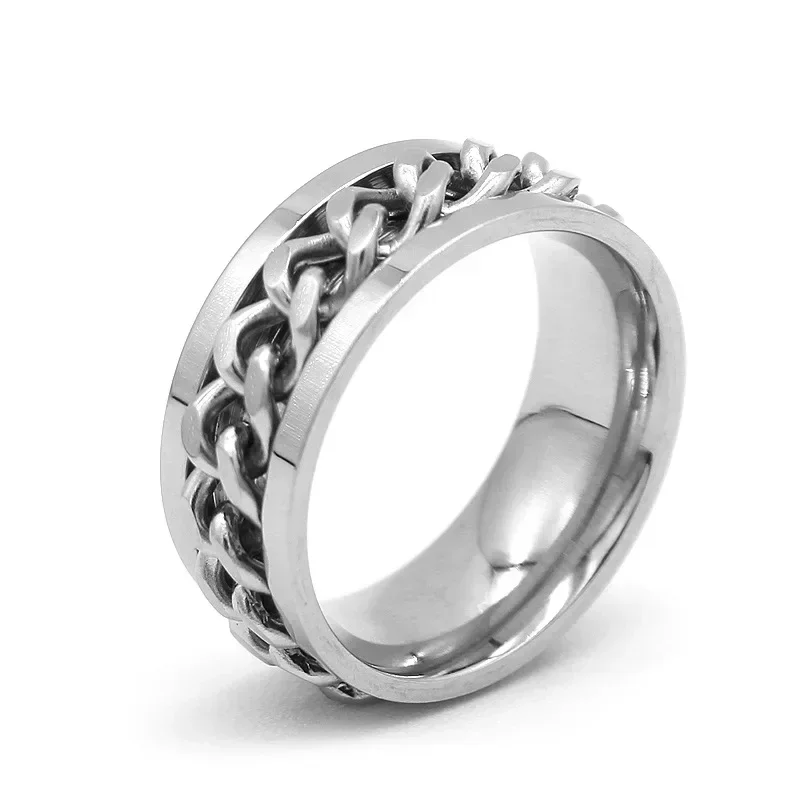 Fidget Rings Stainless Steel Anxiety Moon Spinner Rings Trendy Rotate Freely Anti Stress Jewelry Men Women