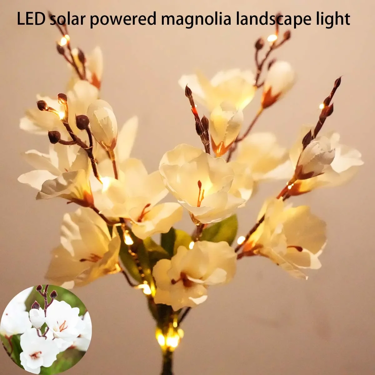 Christmas Solar Powered Magnolia, Outdoor Waterproof, Suitable for Decorating Gardens with Solar Powered LED Holiday Lights