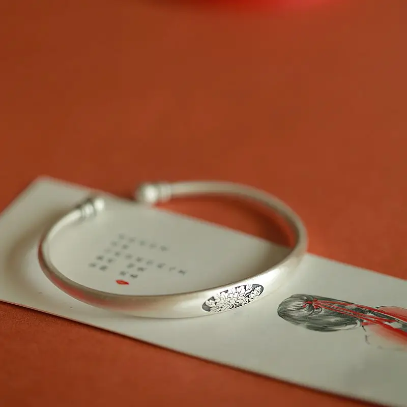 

Traditional Ancient Matte 999 Pure Silver Antique Bracelet Solid Bracelet
