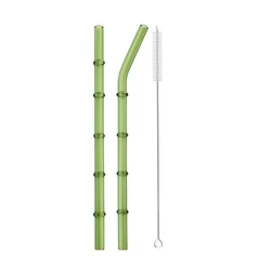 Reusable Bamboo - Style Glass Straw Set with Cleaning Brush and Pouch - Eco - Friendly Drinkware Accessories (2Pcs MIx)