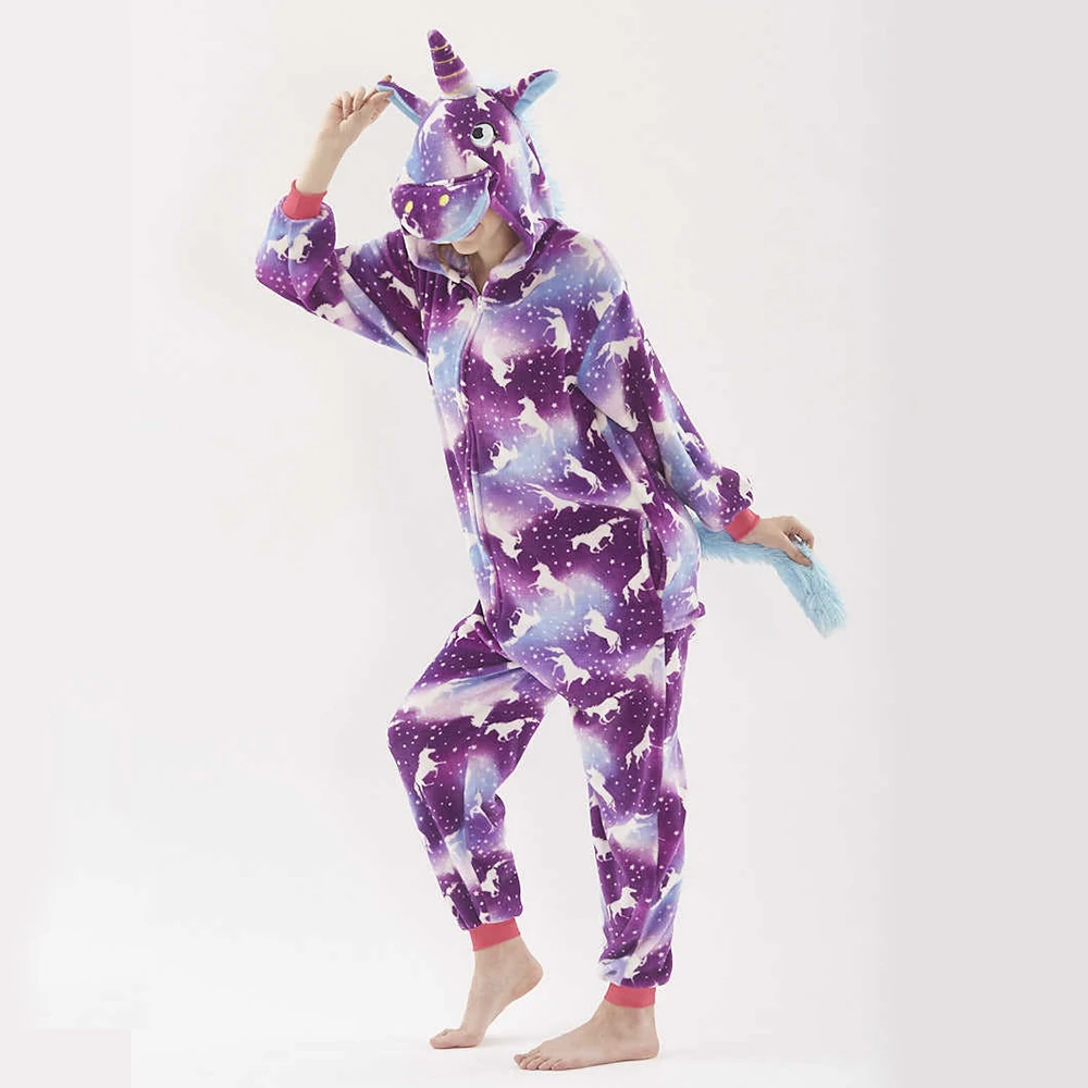 New One Piece Hooded Jumpsuits for Adult Kigurumi Unicorn Pajamas Licorne Pijamas Animal Cartoon Onesie Women Overalls Sleepwear