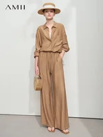 AMII Minimalism Shirt Pants For Women 2025 Spring New Casual Basic Single Breasted Shirt Straight Long Wide Leg Pants 12511048 1
