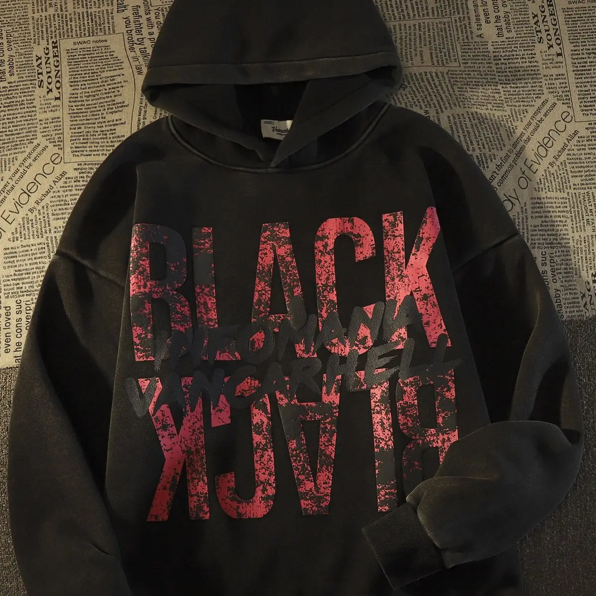 

Cotton retro Street graffiti Print Hoodie Fashion Y2K Winter Men and Women Hip Hop Personality Gothic American Hoodie top