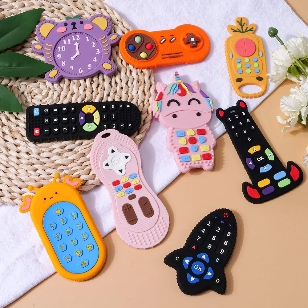 유아용 실리콘 젖니, 리모컨 모양 씹는 장난감, 부드러운 젖니, 조기 교육 감각 장난감, 1PC 등급