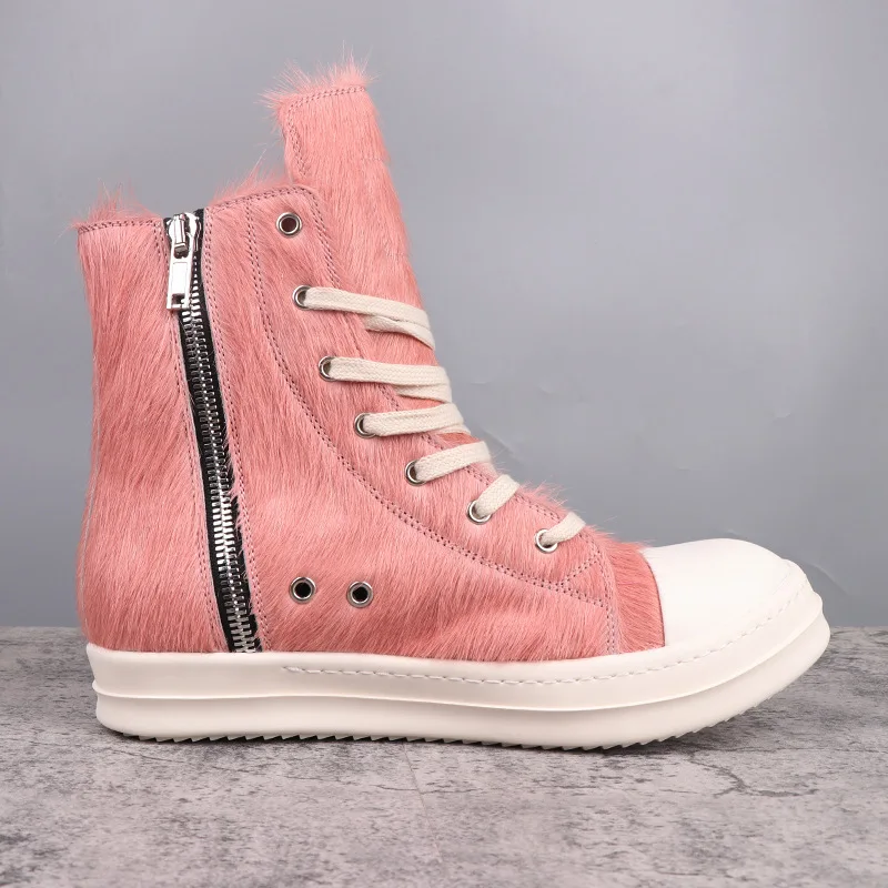 Women's Shoes Fur Design Shoes for Man Fashion Women's Sneakers Pink Solid Lace-up Men's Casual