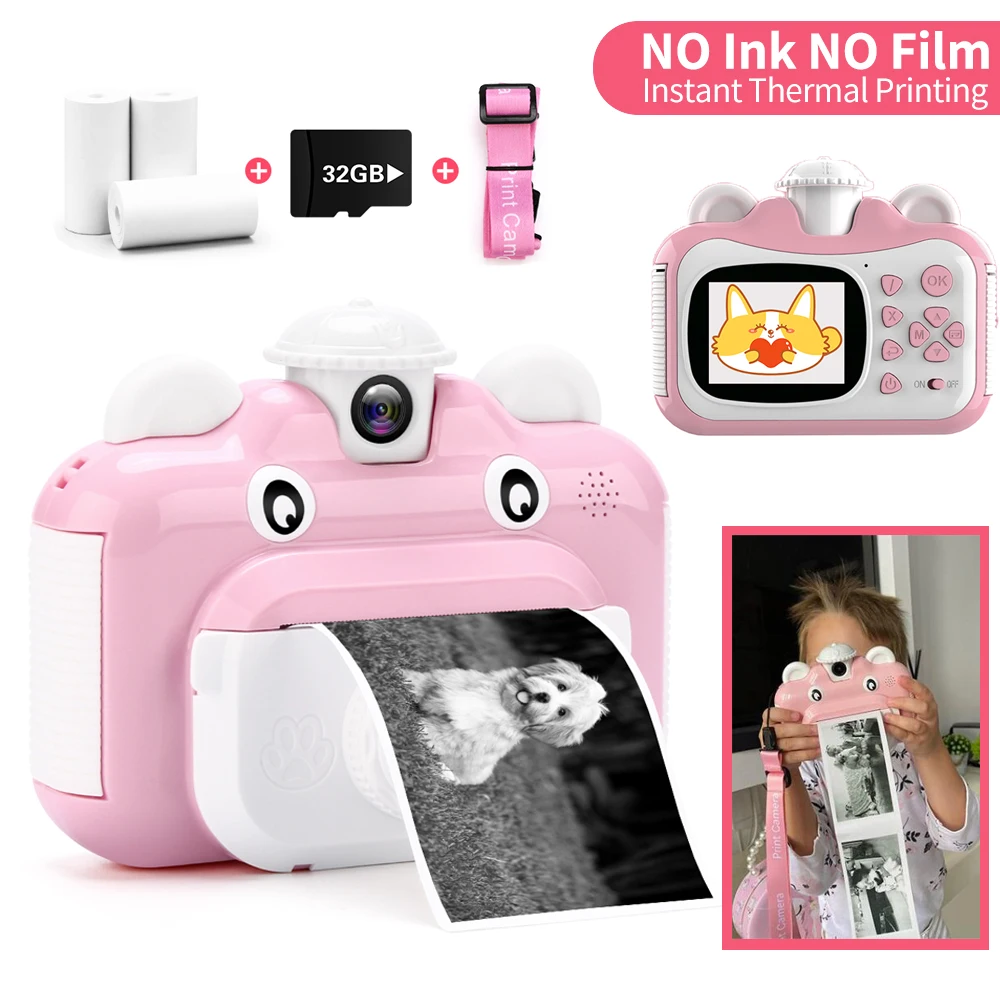 Enfant appareil photo d'impression instantanée pour enfants 1080p hd vidéo  photo jouets avec carte d'impression de 32 Go papier appareil photo enfants  pour les filles garçons