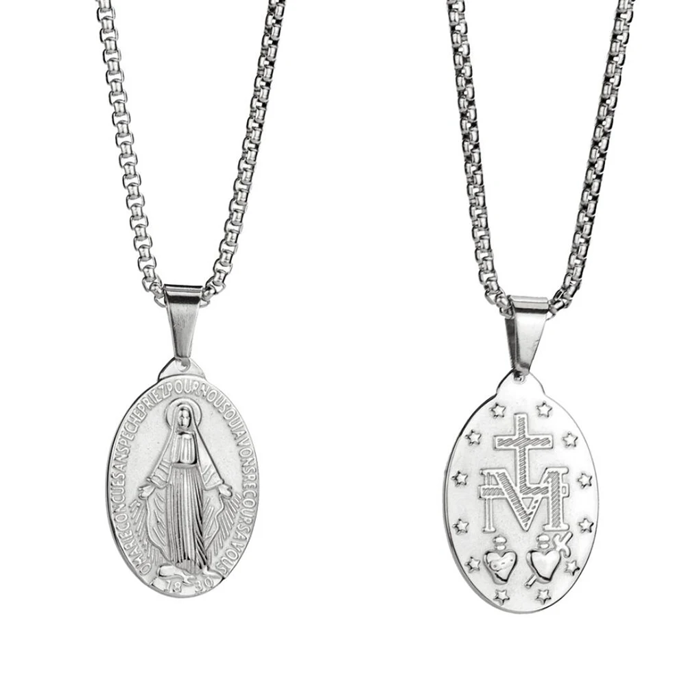 Collana Della Vergine Maria Per Uomo Medaglia Miracolosa In Acciaio Inossidabile Maria Madre Del Dio Ciondolo De La Virgen Maria Medaglione Regalo San