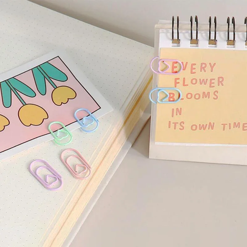 Mini Love Heart Paper Clips Macaron Color Photo Tickets Holder Binder Clips Notebook Planner Bookmarks Office Supplies 50pcs