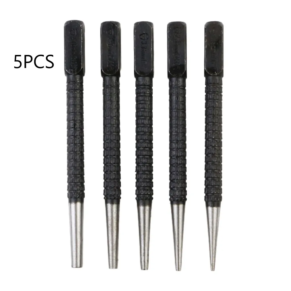 

K50 5pcs Nail Punch Set Hammerless Hammer Punch Spring Tool Hammerless Nail Center Holes Punch Woodwork Drill Bit Door Pin