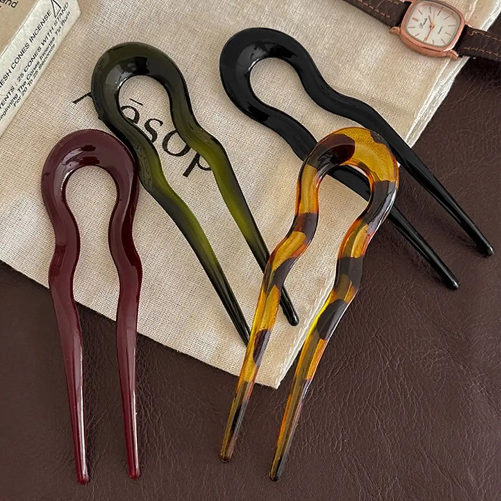 Fashion U-Shaped Hair Fork Geometric Design Acetate Hair Sticks Tortoiseshell Headwear Hairpin Women Girls