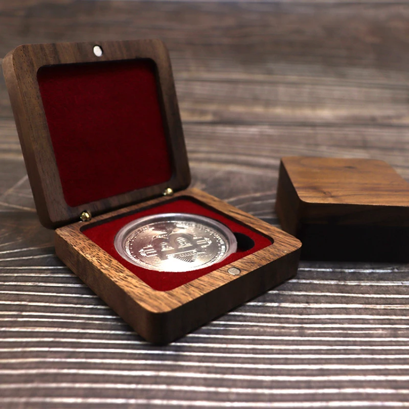 Commemorative Coin Box Medal Medal Gift Packaging Wooden Box Clamshell Storage Gift Medal Coins Antique Wooden Box 5