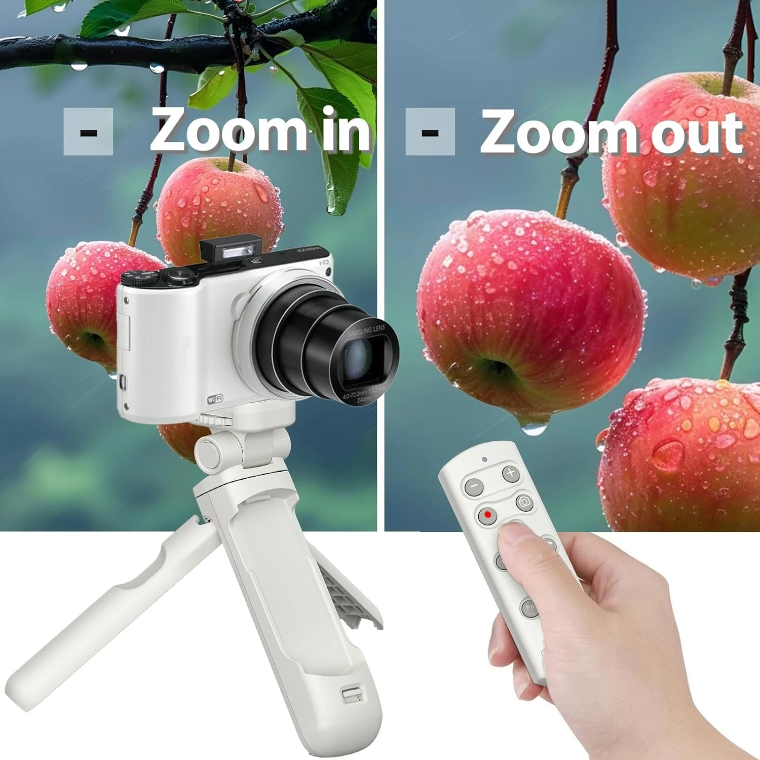 White Wireless Shooting Grip Tripod with Remote Control for Sony ZV-E10, A6700; Canon V10 R50 R6II; Nikon Z6II Z7II Z50 Cameras;