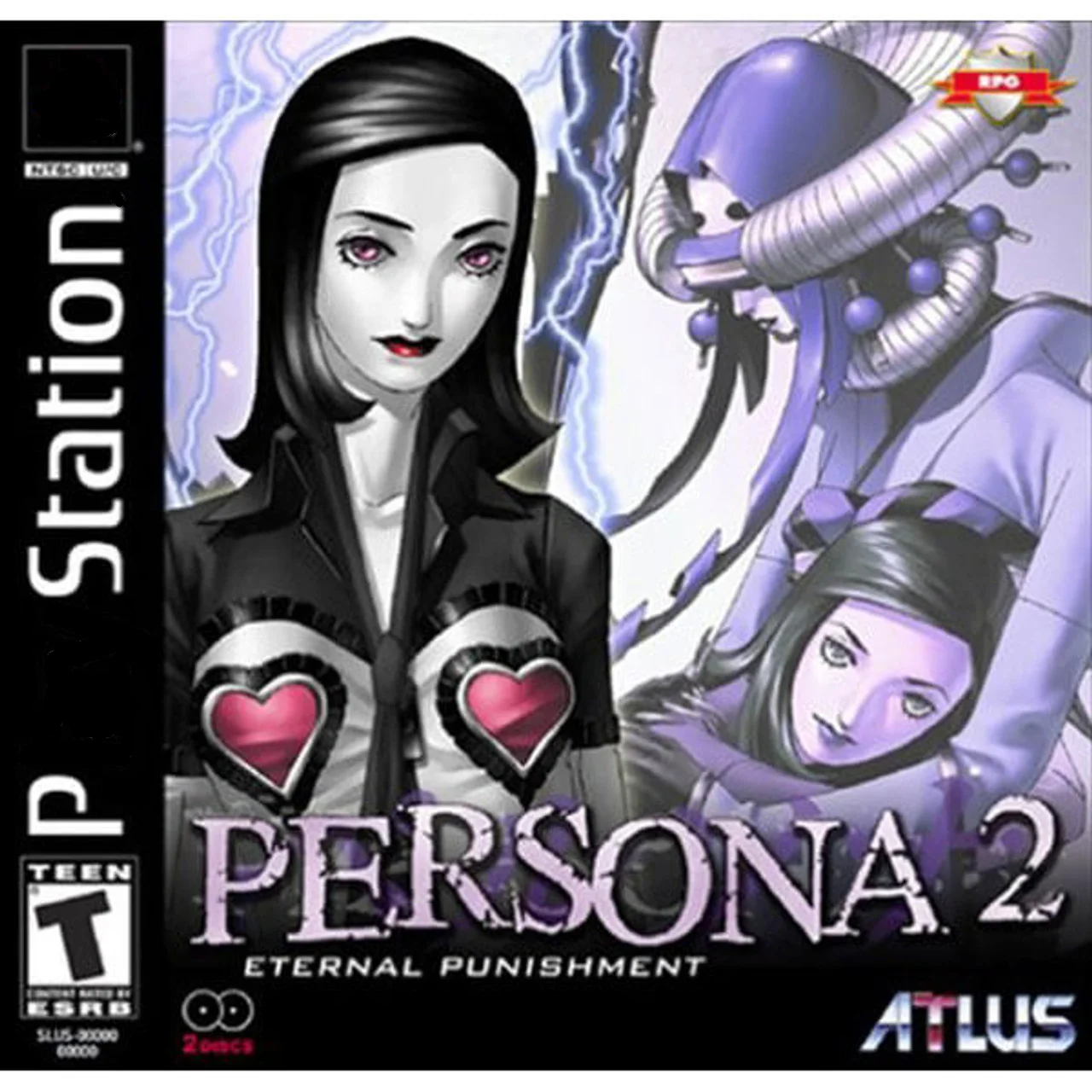 PS1 Persona 2 무죄의 죄악 수동 복사 디스크 게임, 블랙 하단 잠금 해제 콘솔 스테이션 1 레트로 광학 드라이버 비디오 게임 파트
