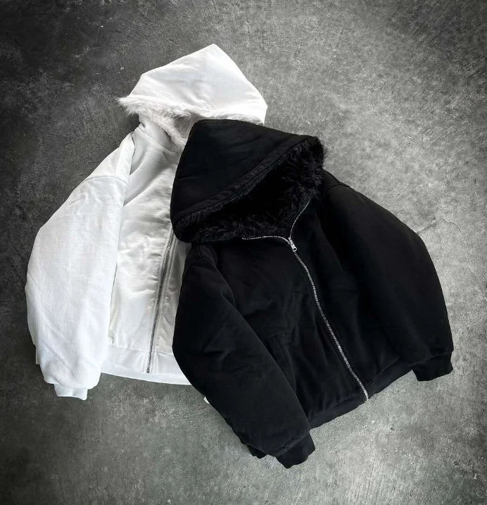 Autumn and Winter Oversized Thickened Warm Black Reversible Faux Fur Parka Coat Men with Hood Zipper Fluffy Jacket Hooded Coat