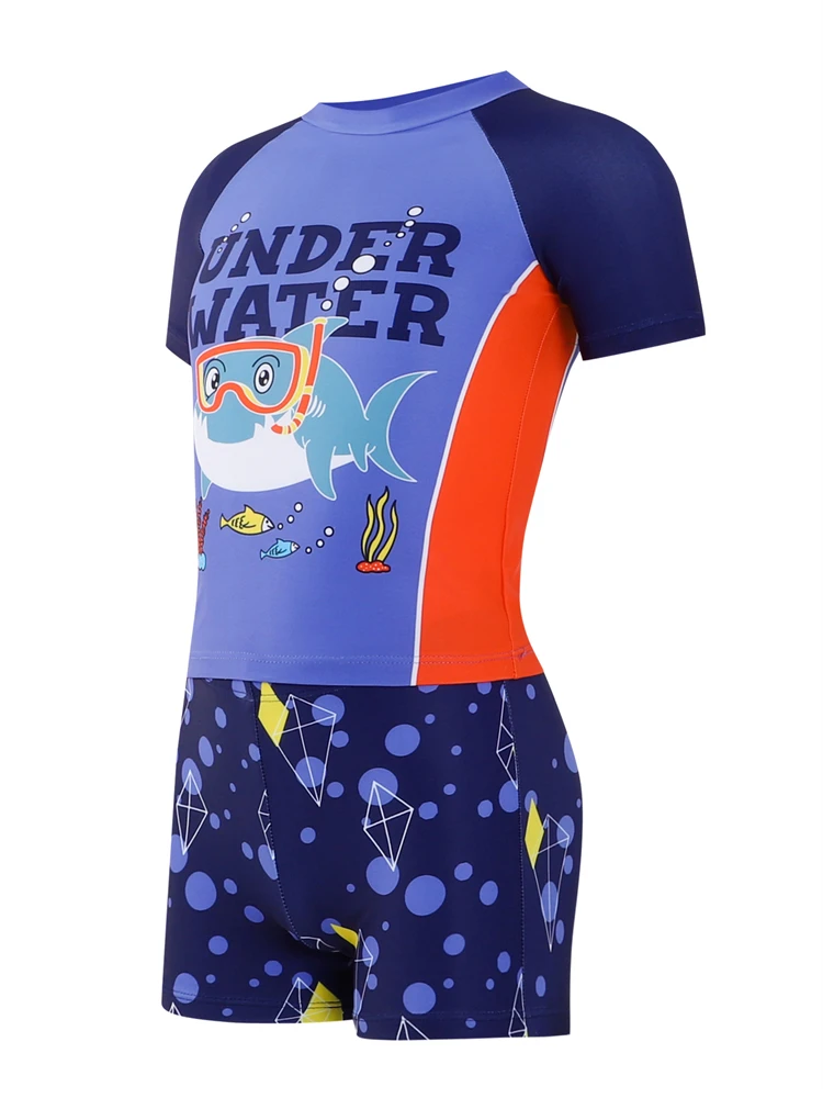 Kids Swimsuit Boy 2024 New Cartoon Short Sleeve Split Children Swimwear Summer Shorts Two Piece Beach Wear Bathing Suit Swimming