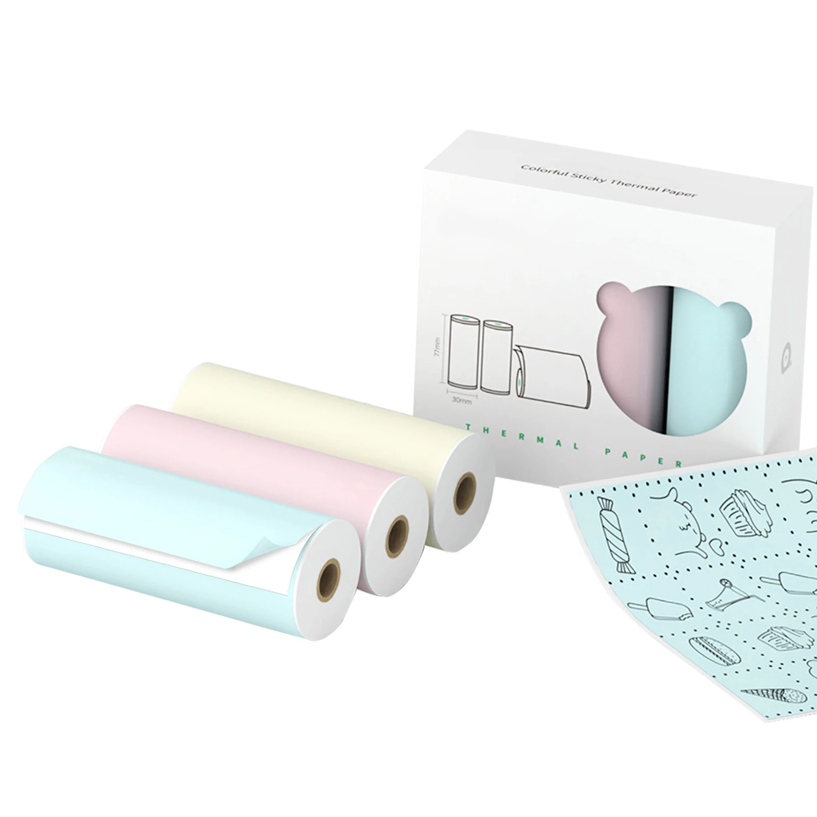 PeriPage 77 x 30mm 자체 접착식 감열지 스티커 BPA 프리 인쇄 가능 스티커 용지 롤 방수 오일 방지 마찰 방지