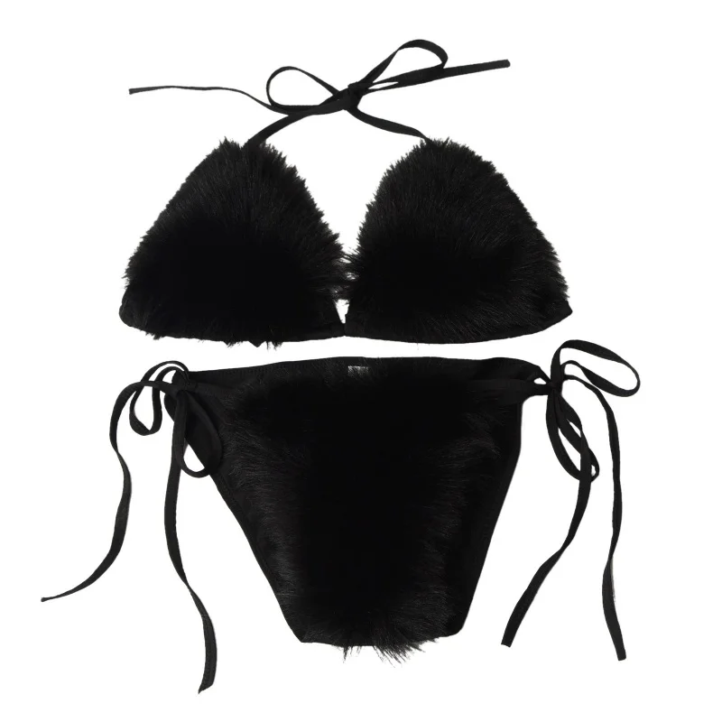 European and American new swimwear plush swimsuit sexy fashion WOMEN'S split pure color bikini
