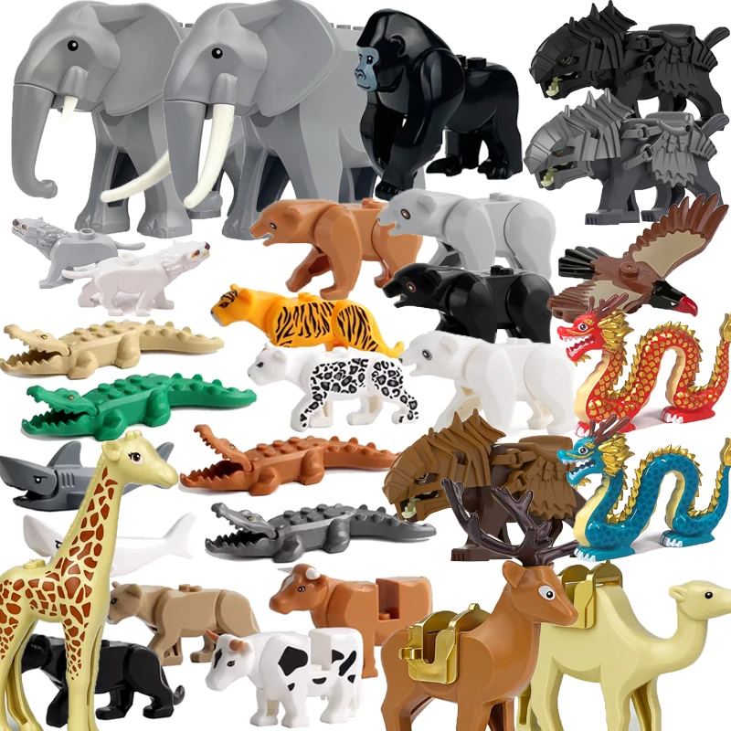 Die Zoo Modell Afrikanische Elefanten Kamel Hirsch Krokodil Leopard Tier Bausteine Lernspiele Figur Ziegel Spielzeug Kind B03