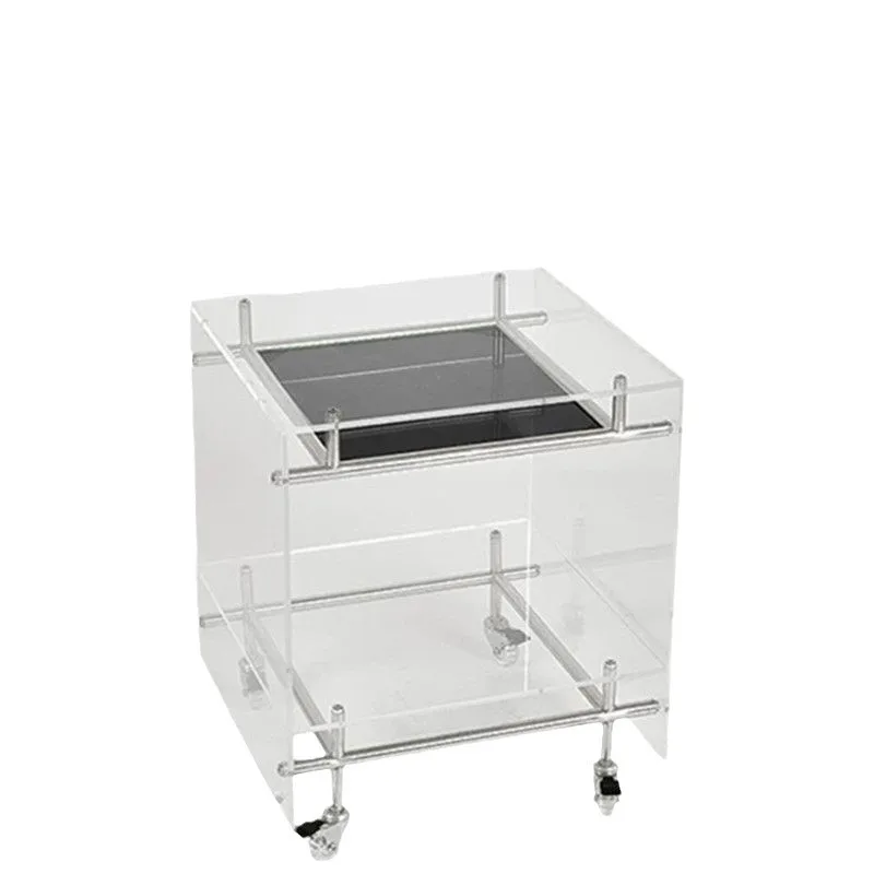 Transparent acrylic trolley ins wind coffee table living room Internet celebrity storage mobile bedside table Stainless steel