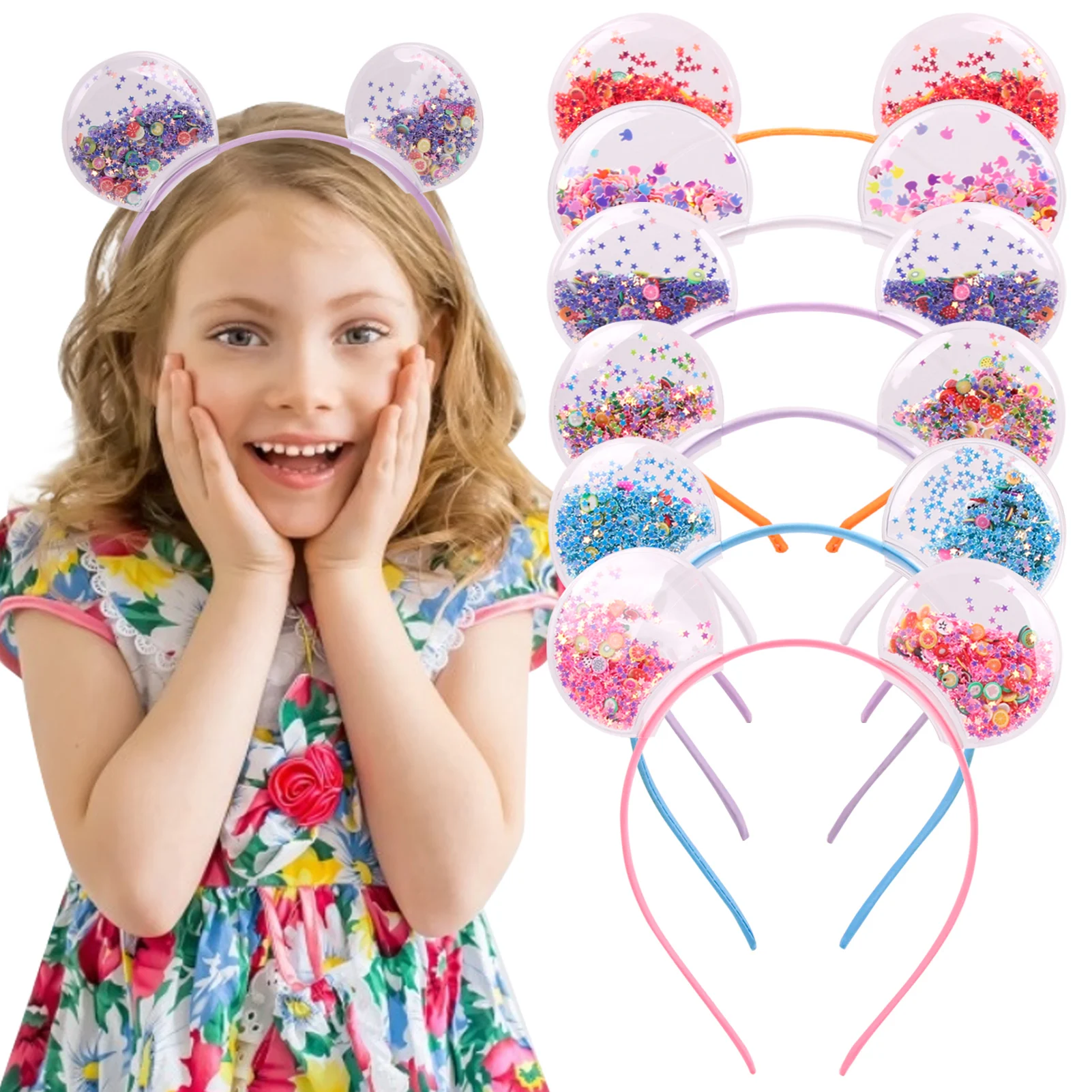 Transparent Bear Ears Headband Quicksand Party  Hair Hoop Cat Ear Cute Colorful Sequins Hairbands Girls Princess Hair Accessorie princess girls elsa bell snow white headband kid adult festival party sequins bow hairband women baby girl party hair accessorie